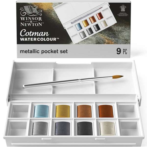 Winsor and Newton Cotman Metallic Watercolour Set with 8 Half Pans