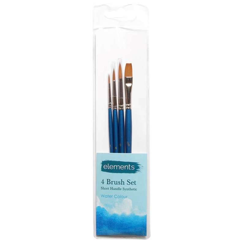 Elements-Set-of-4-Short-Handle-Watercolour-Brushes.jpg Elements Watercolour Brush Set Of 4 - Image 1