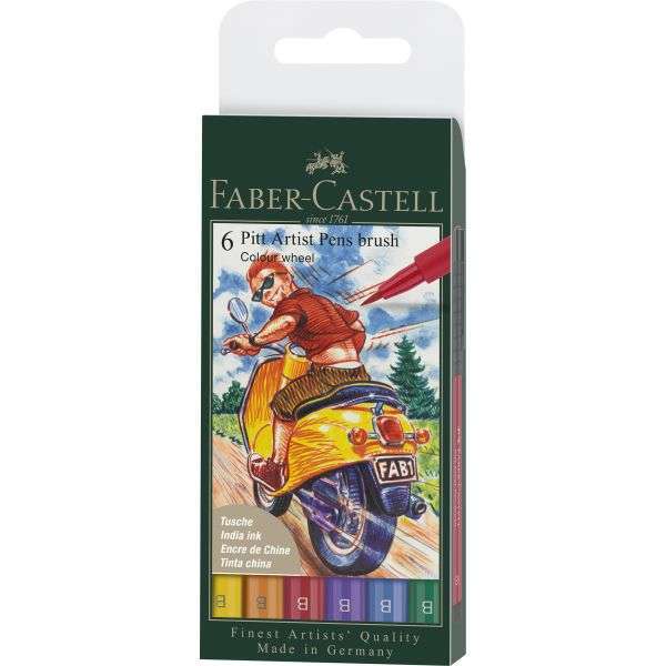 Faber Castell Pitt Artist Brush Pens Colour Wheel Set of 6