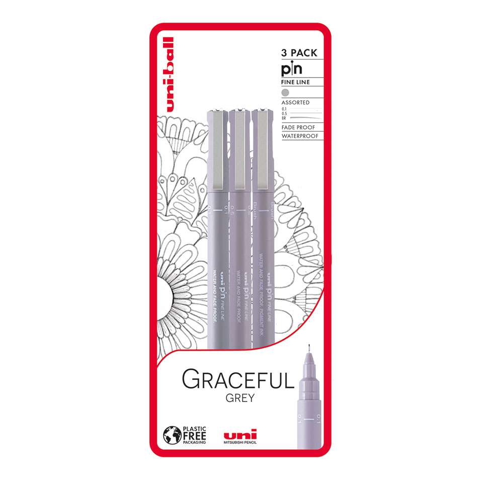 Uni Pin Graceful Set of 3 Grey Pens