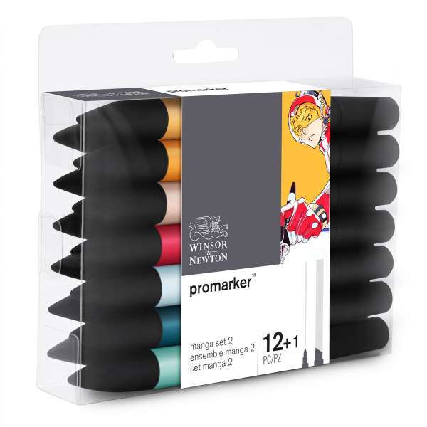 Winsor and Newton Promarker Manga Set 2 with 12 Colours and 1 Free